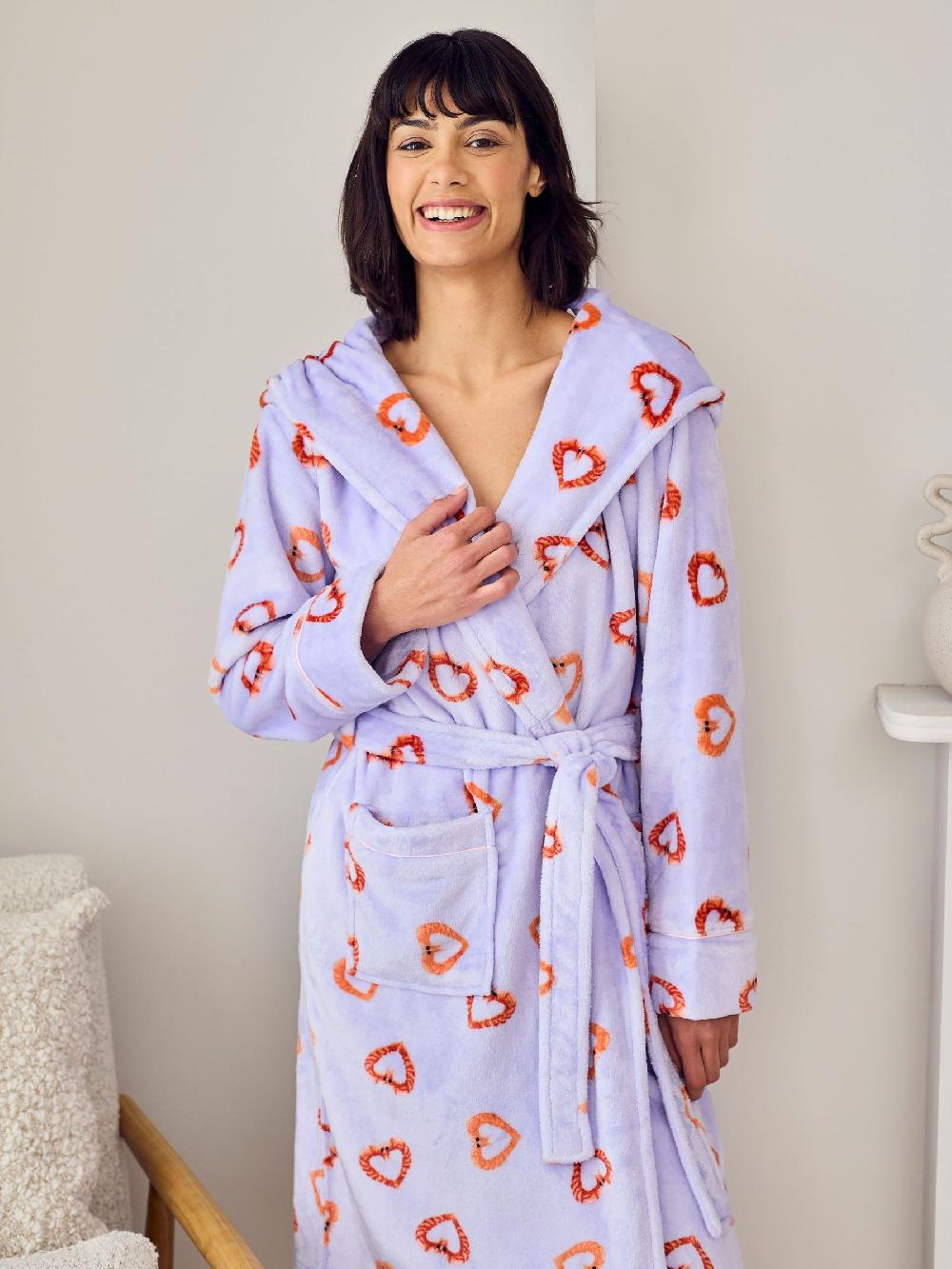 seraphine Chelsea Peers Purple Fleece Shrimp Heart Print Dressing Gown
