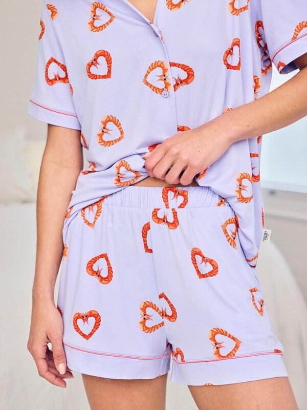 Seraphine Chelsea Peers Purple Short Pyjamas Maternity Shrimp Heart Print Long Pyjamas Set