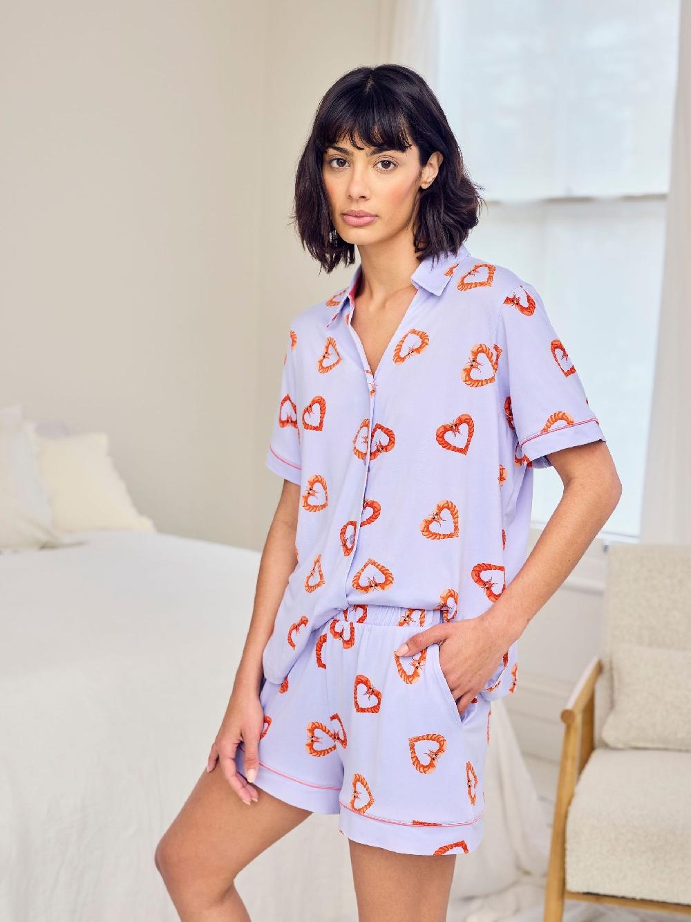 seraphine Chelsea Peers Purple Short Pyjamas Maternity Shrimp Heart Print Long Pyjamas Set