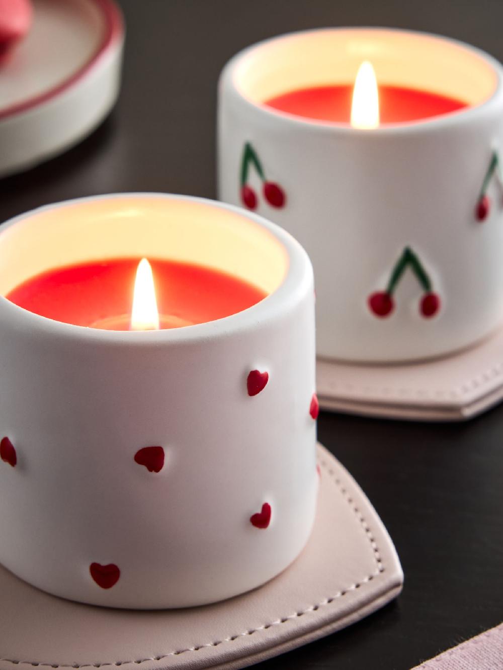 seraphine Cherry & Almond Ceramic Valentines Set of 2 Candle