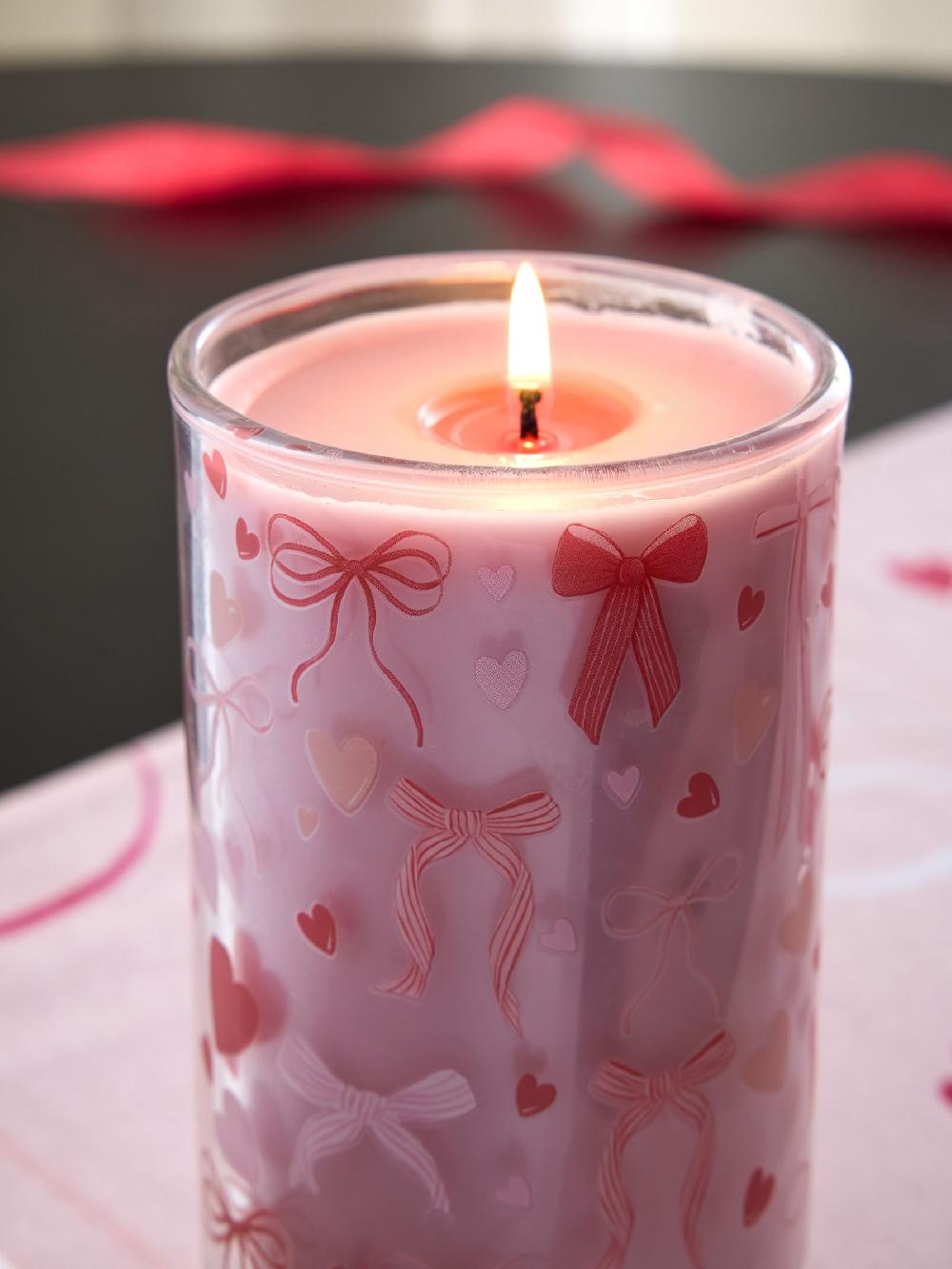 seraphine Cherry & Almond Hearts and Bows Valentines Pillar Candle