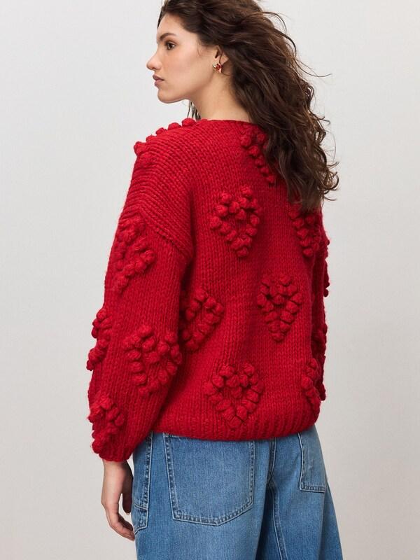 Seraphine Cherry Red Hand Stitch Heart Detail Cardigan