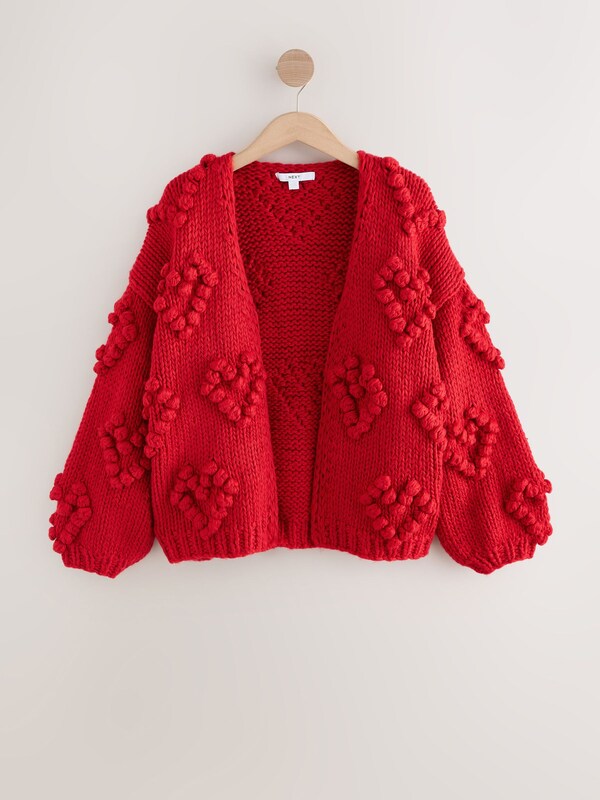 Seraphine Cherry Red Hand Stitch Heart Detail Cardigan