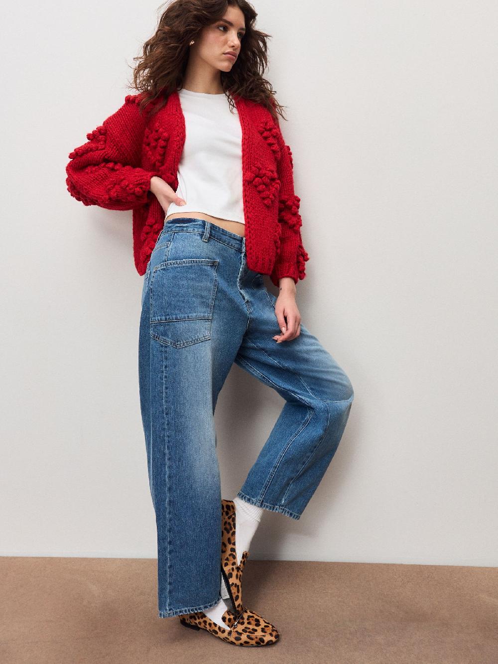 seraphine Cherry Red Hand Stitch Heart Detail Cardigan