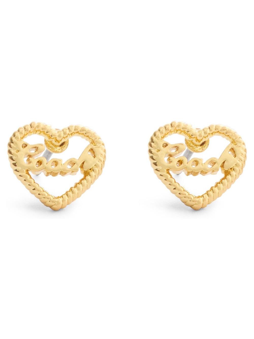seraphine COACH Gold Tone Charming Charms Signature Heart Stud Earrings