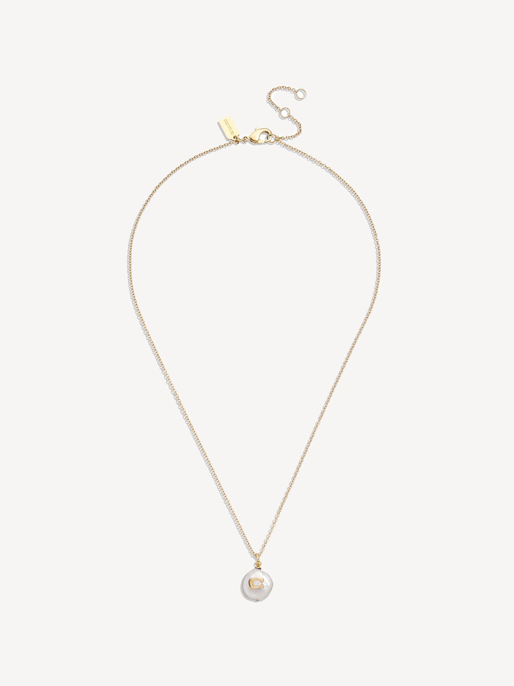 seraphine COACH Gold Tone Signature Coin Pearl Pendant Necklace
