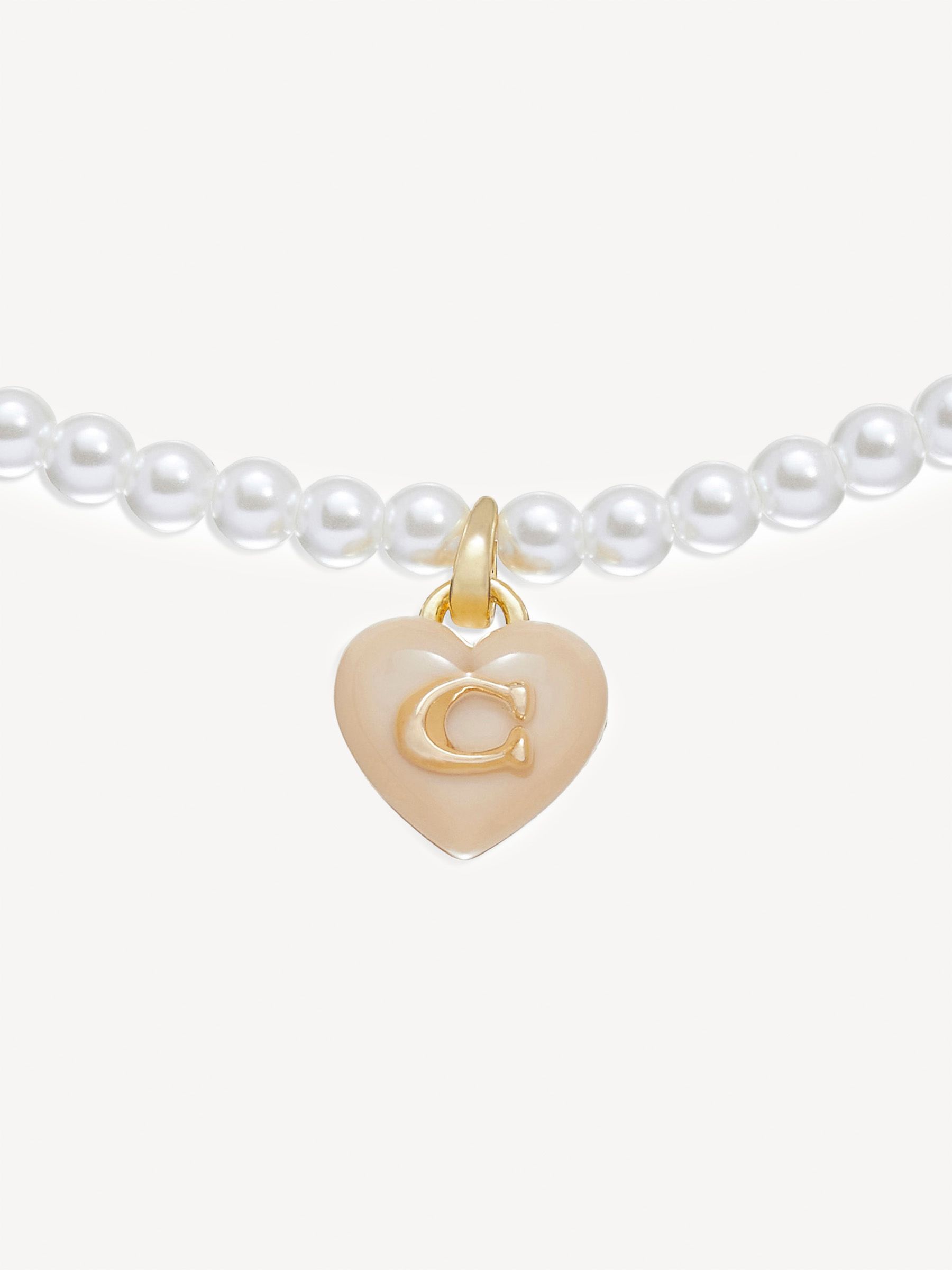 seraphine COACH Gold Tone Signature Heart Pearl Choker Necklace