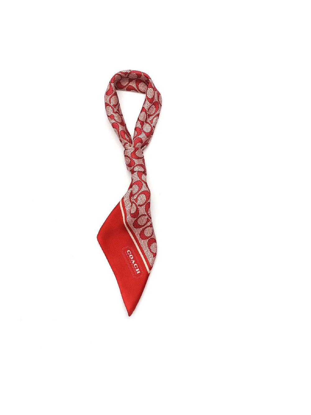 seraphine COACH Red Vintage Signature C Printed Silk Square Scarve