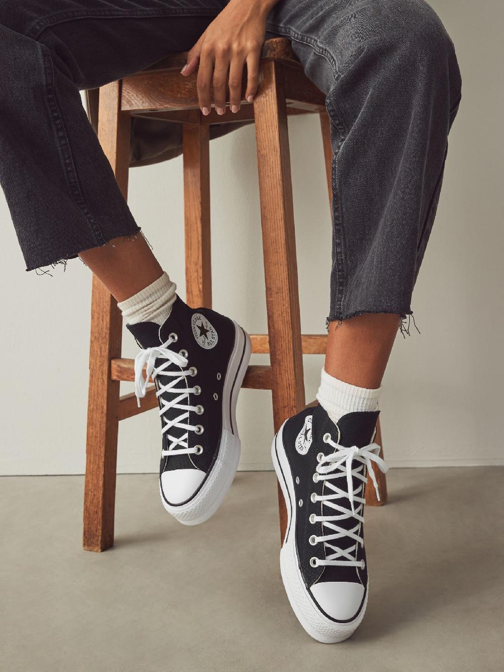 seraphine Converse Black Pale Platform Lift High Top Trainers