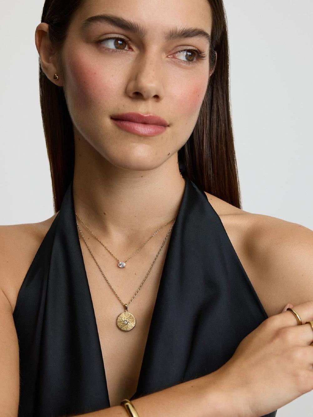 seraphine D.Louise Gold Tone Heart Talisman Necklace With Stones