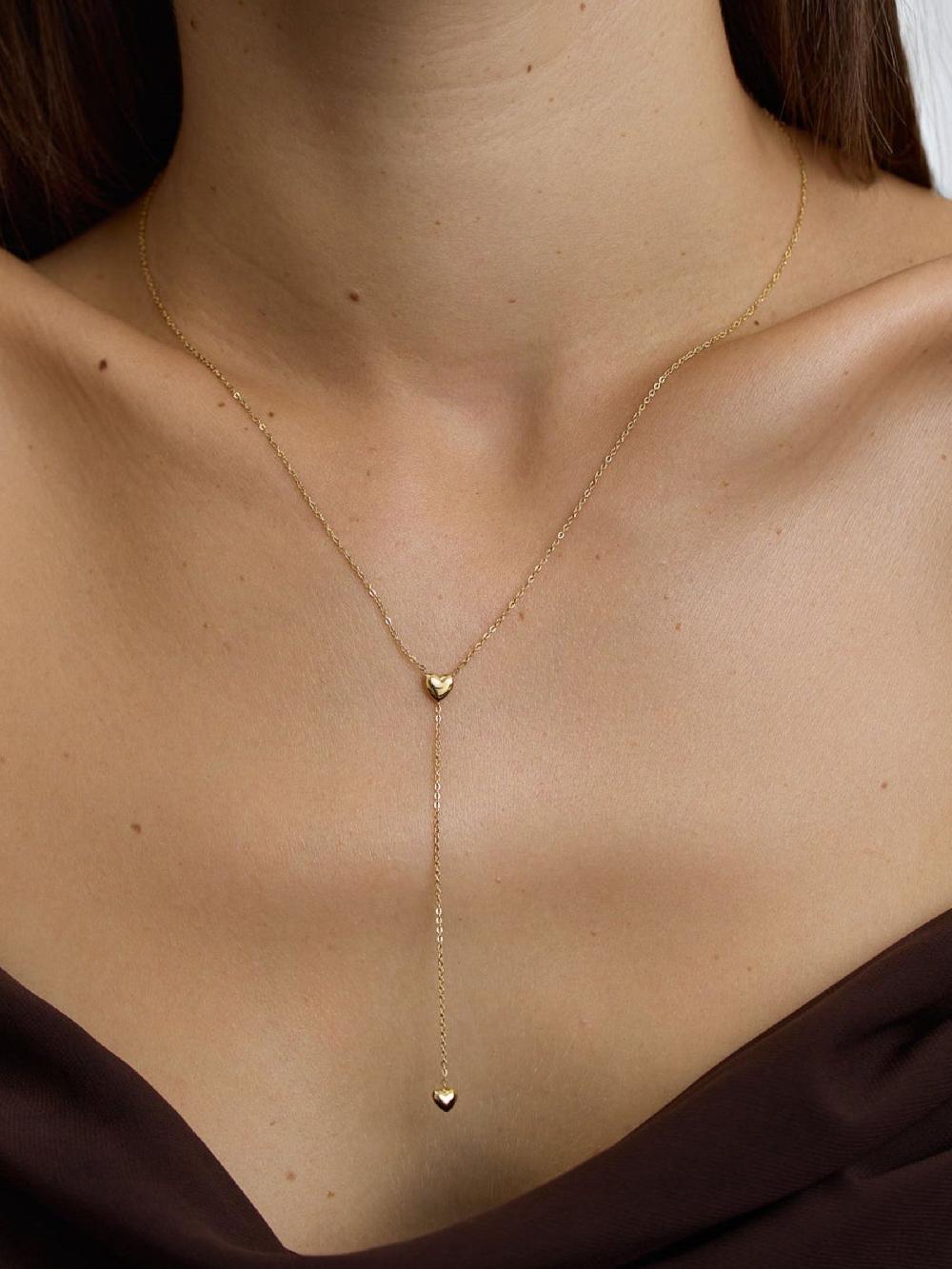 seraphine D.Louise Gold Tone Mini Heart Lariat Necklace