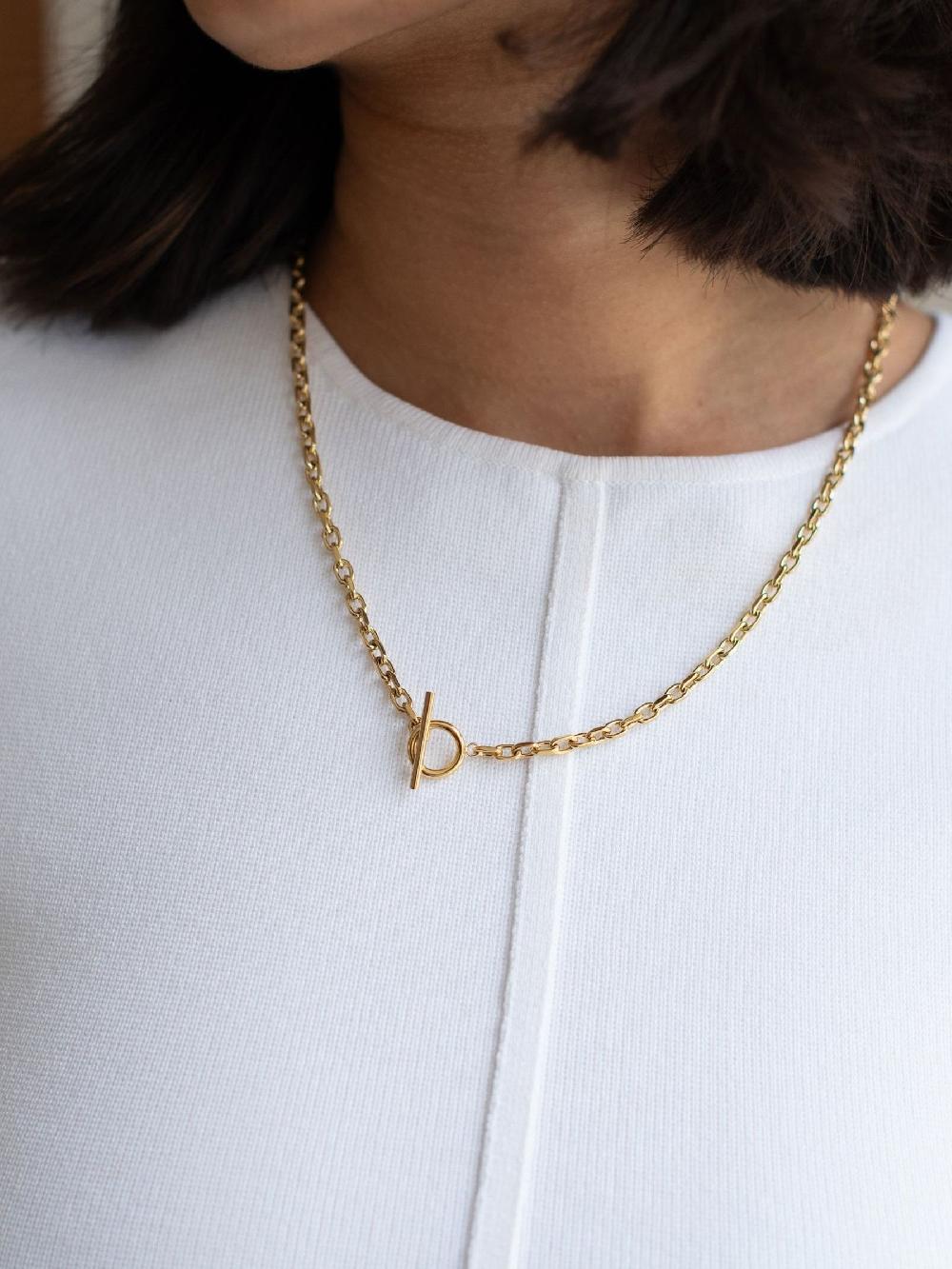 seraphine D.Louise Gold Tone Waterproof Cuban T Bar Necklace