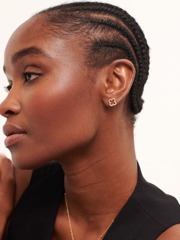 Seraphine D.Louise Gold Tone Waterproof Pave Clover Studs Earrings