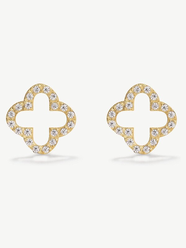 Seraphine D.Louise Gold Tone Waterproof Pave Clover Studs Earrings