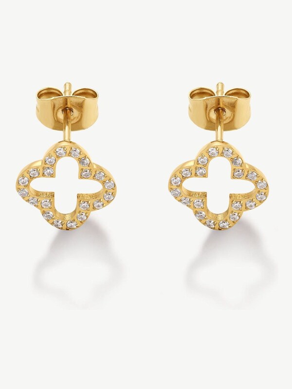 Seraphine D.Louise Gold Tone Waterproof Pave Clover Studs Earrings