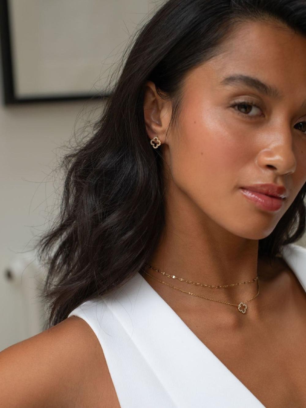 seraphine D.Louise Gold Tone Waterproof Pave Clover Studs Earrings