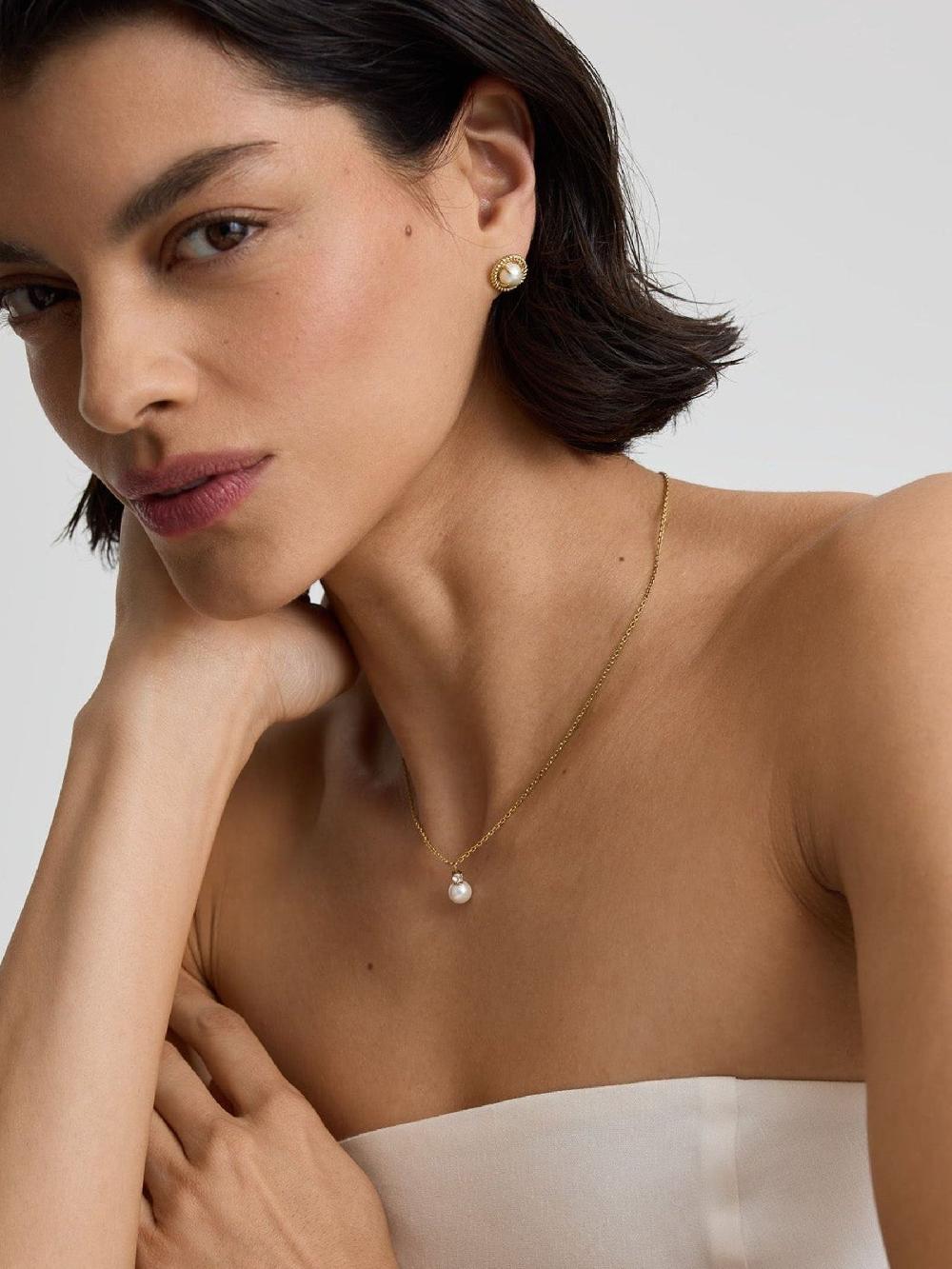 seraphine D.Louise Gold Tone Waterproof Pearl Drop Necklace