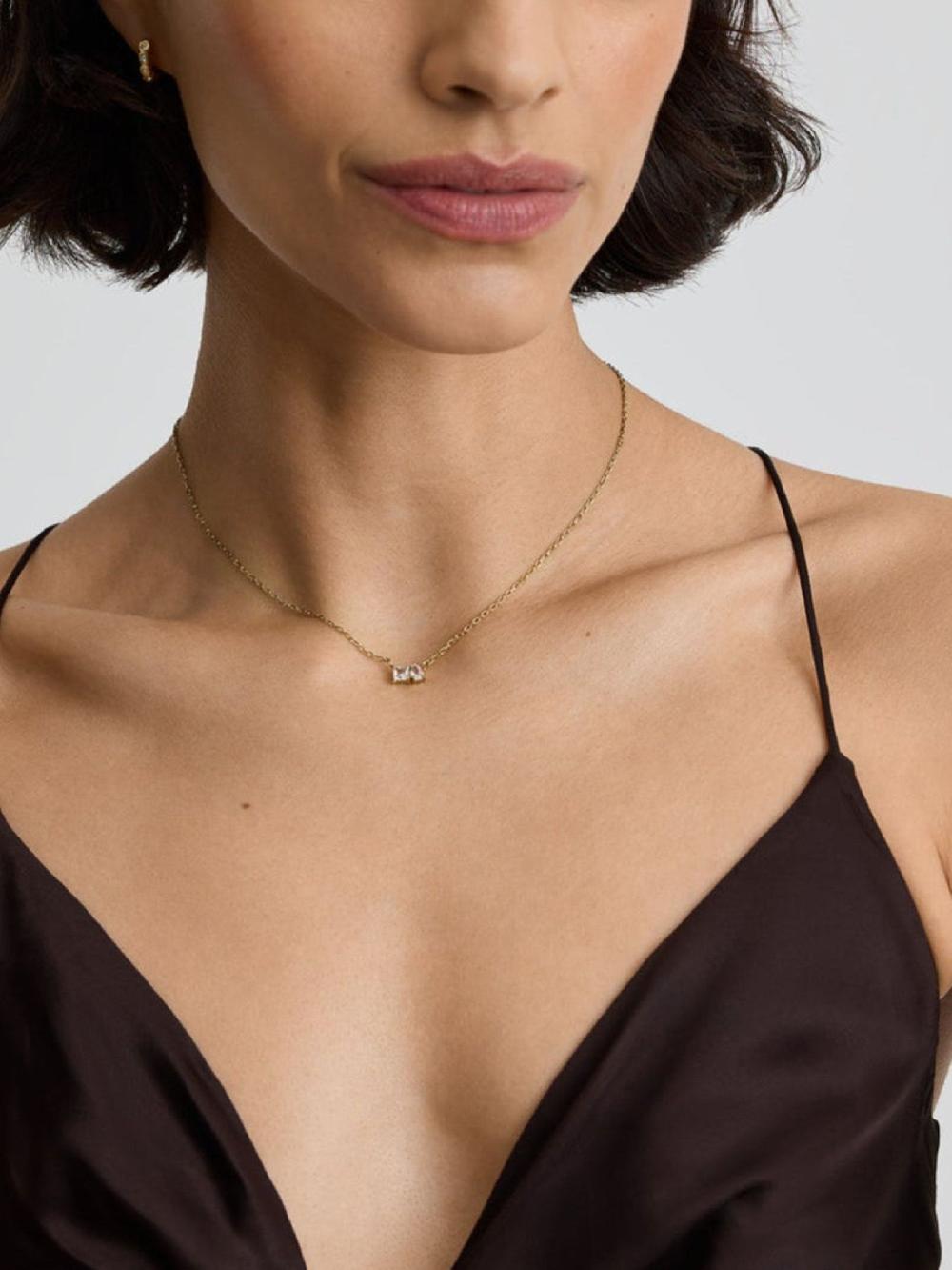 seraphine D.Louise Gold Tone Waterproof Toi Et Moi Pendant Necklace