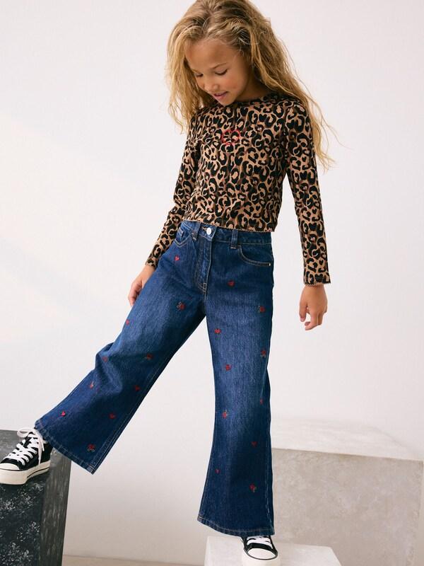 Seraphine Dark Blue Wide Floral Print Embellished Jeans (3-16yrs)