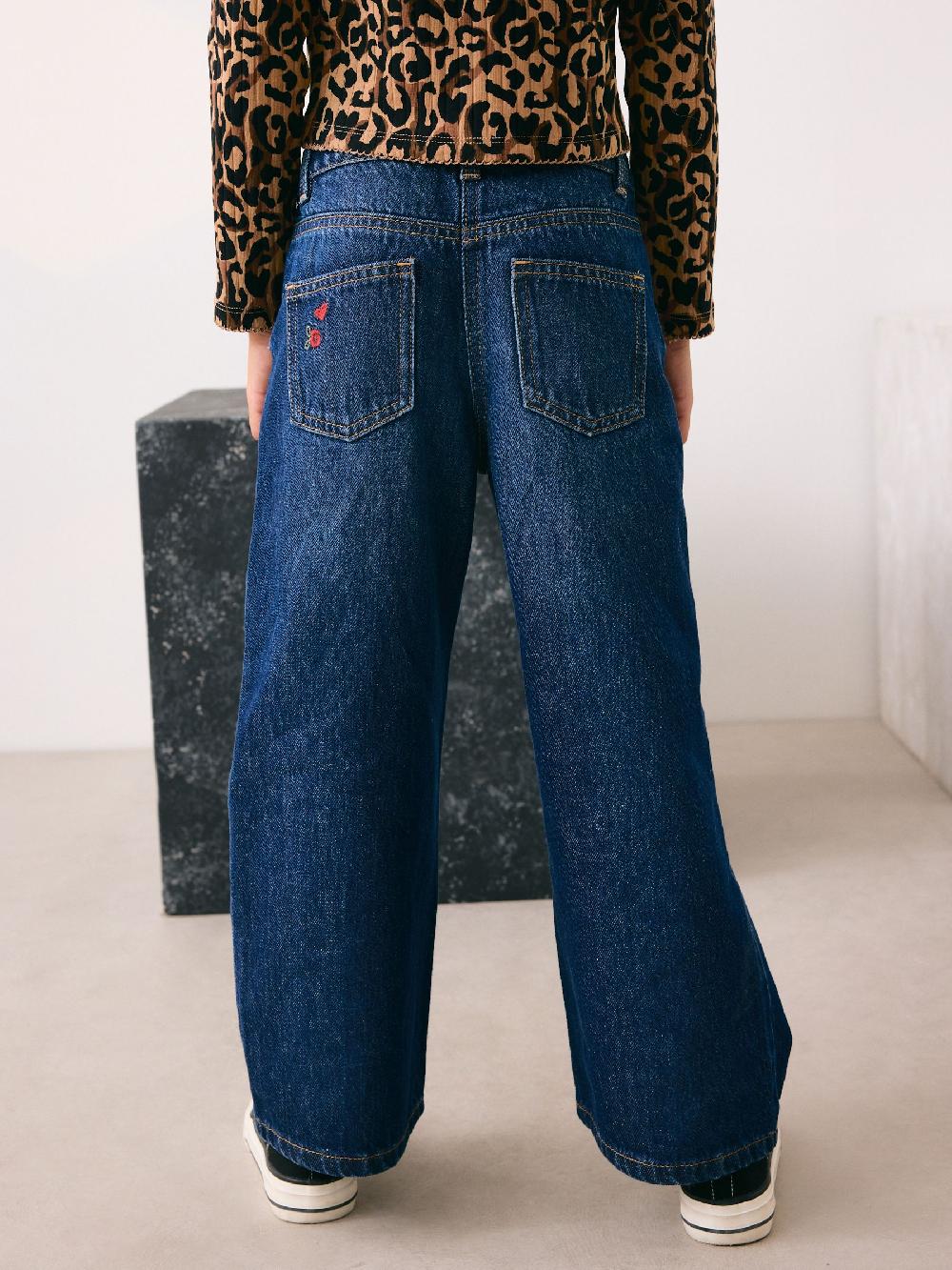 seraphine Dark Blue Wide Floral Print Embellished Jeans (3-16yrs)