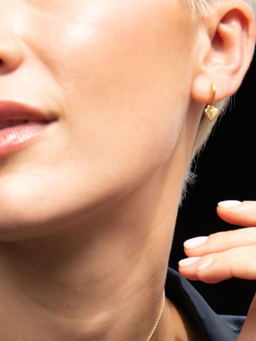 seraphine Dinny Hall Gold Folded Heart Drop Hoops Earrings