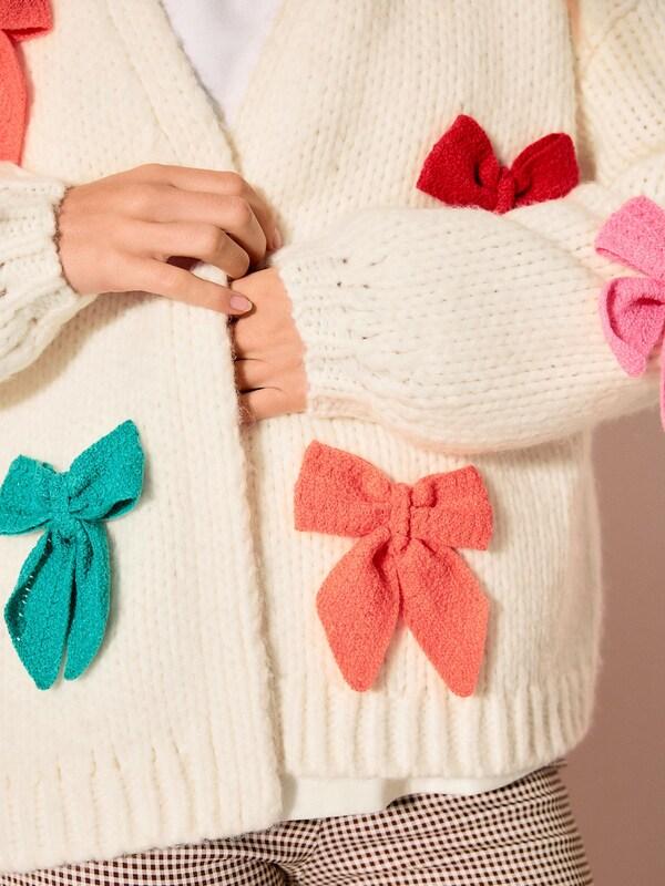 Seraphine Ecru 3D Bows Soft Touch Chunky Knit Cardigan