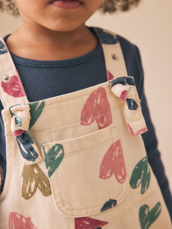 Seraphine Ecru Heart Print Dungarees And T-Shirt Set (3mths-7yrs)