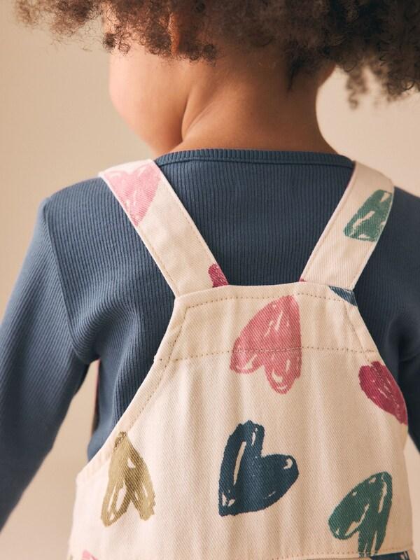 Seraphine Ecru Heart Print Dungarees And T-Shirt Set (3mths-7yrs)