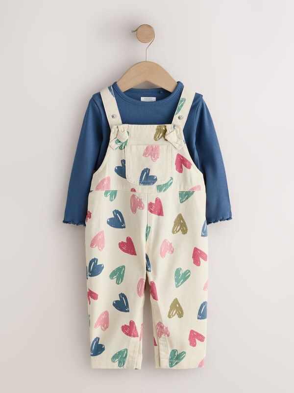 Seraphine Ecru Heart Print Dungarees And T-Shirt Set (3mths-7yrs)