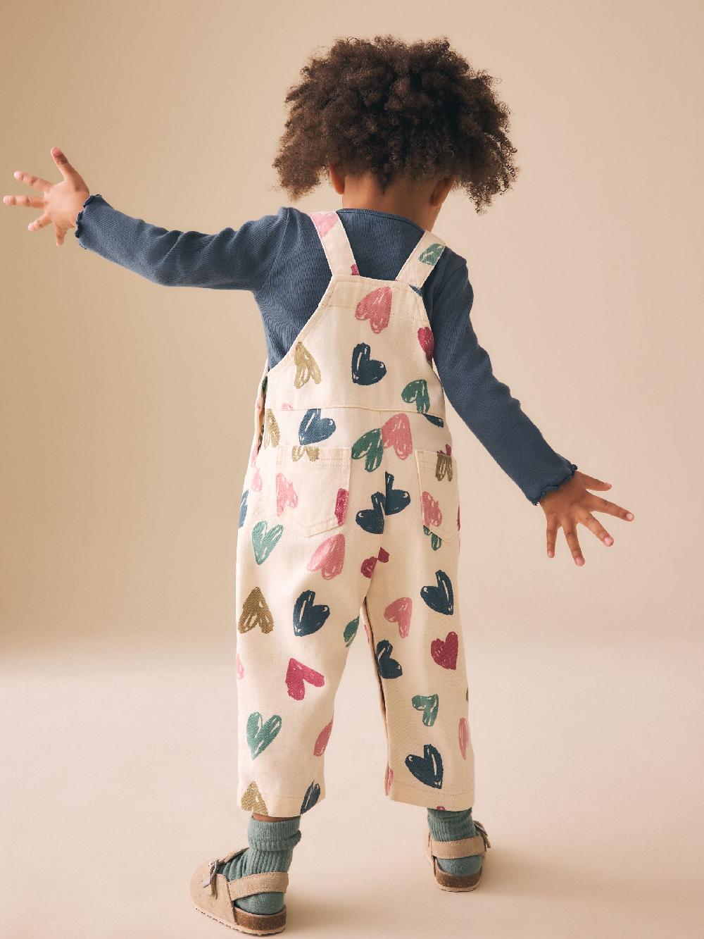 seraphine Ecru Heart Print Dungarees and T-Shirt Set (3mths-7yrs)