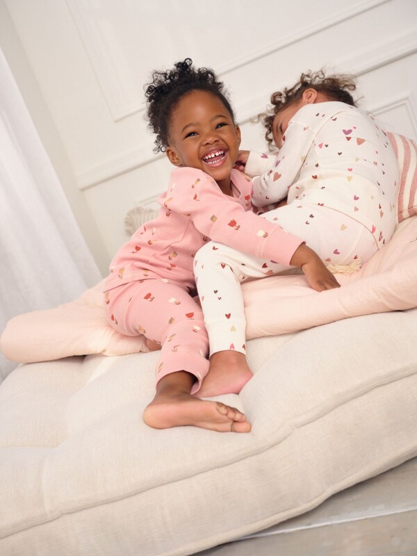Seraphine Ecru/Pink Hearts Waffle Pyjamas 2 Pack (9mths-12yrs)