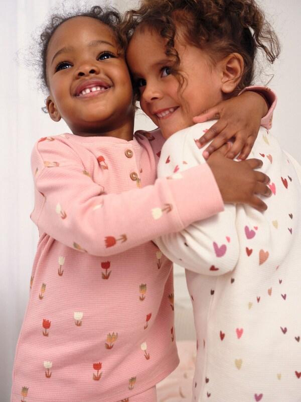 Seraphine Ecru/Pink Hearts Waffle Pyjamas 2 Pack (9mths-12yrs)