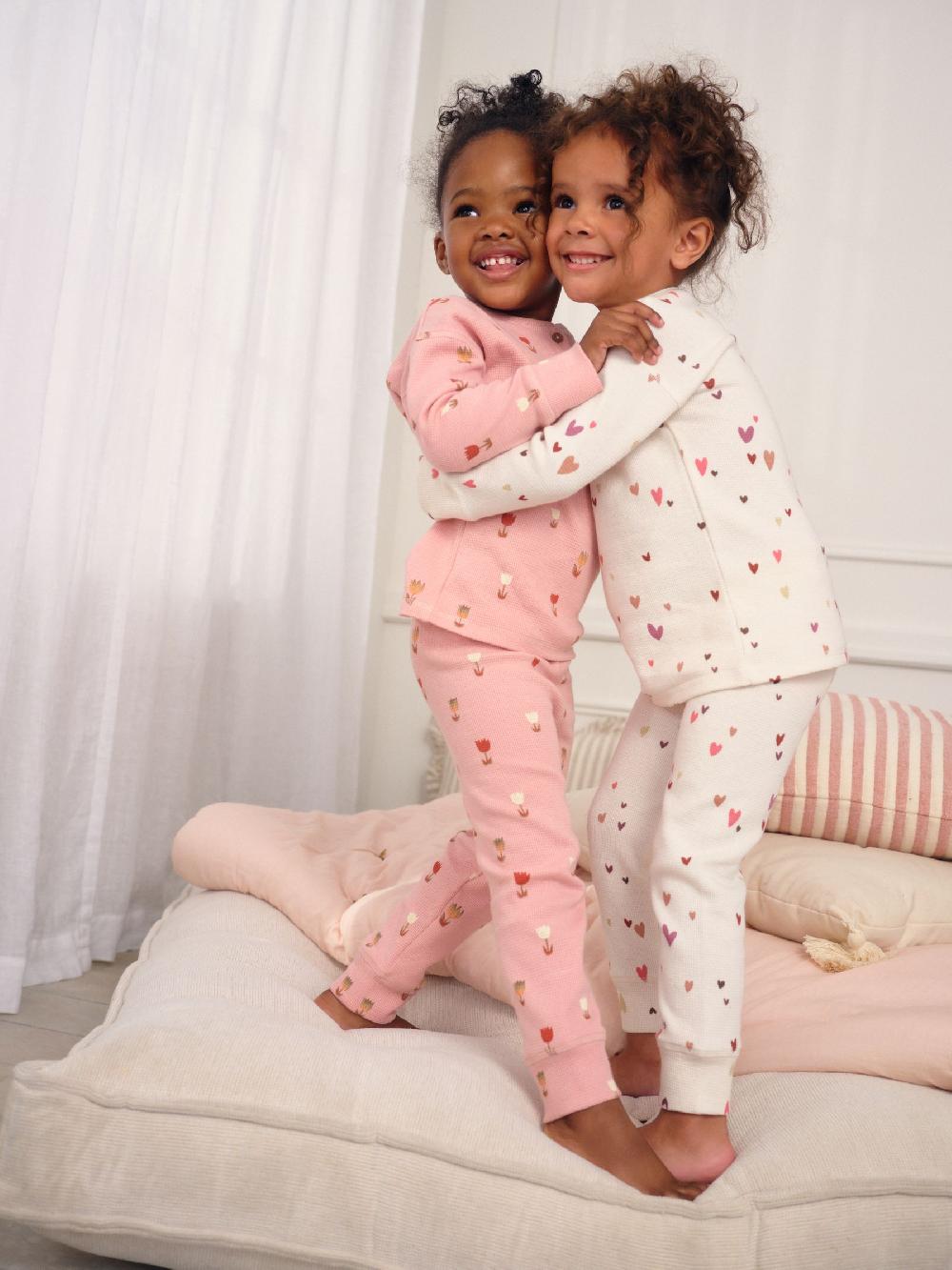 seraphine Ecru/Pink Hearts Waffle Pyjamas 2 Pack (9mths-12yrs)