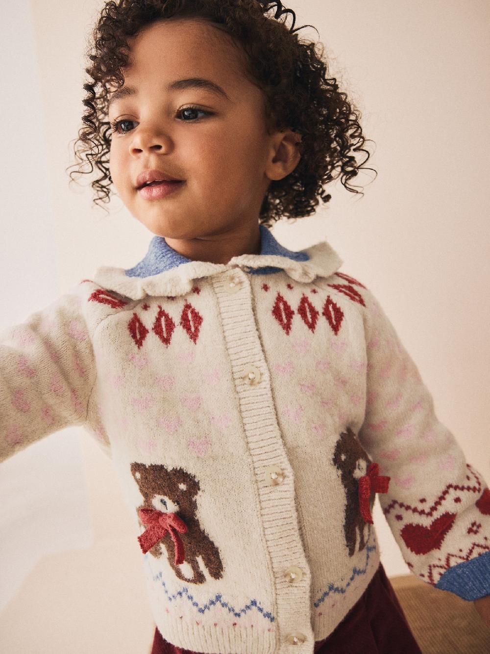 seraphine Ecru Teddy Bear Collar Cardigan (3mths-7yrs)