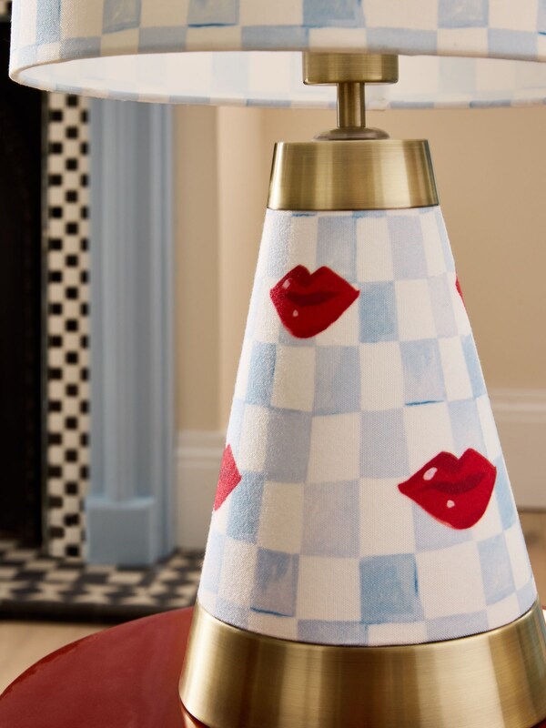 Seraphine Eleanor Bowmer Blue/Cream Check Lips Table Lamp