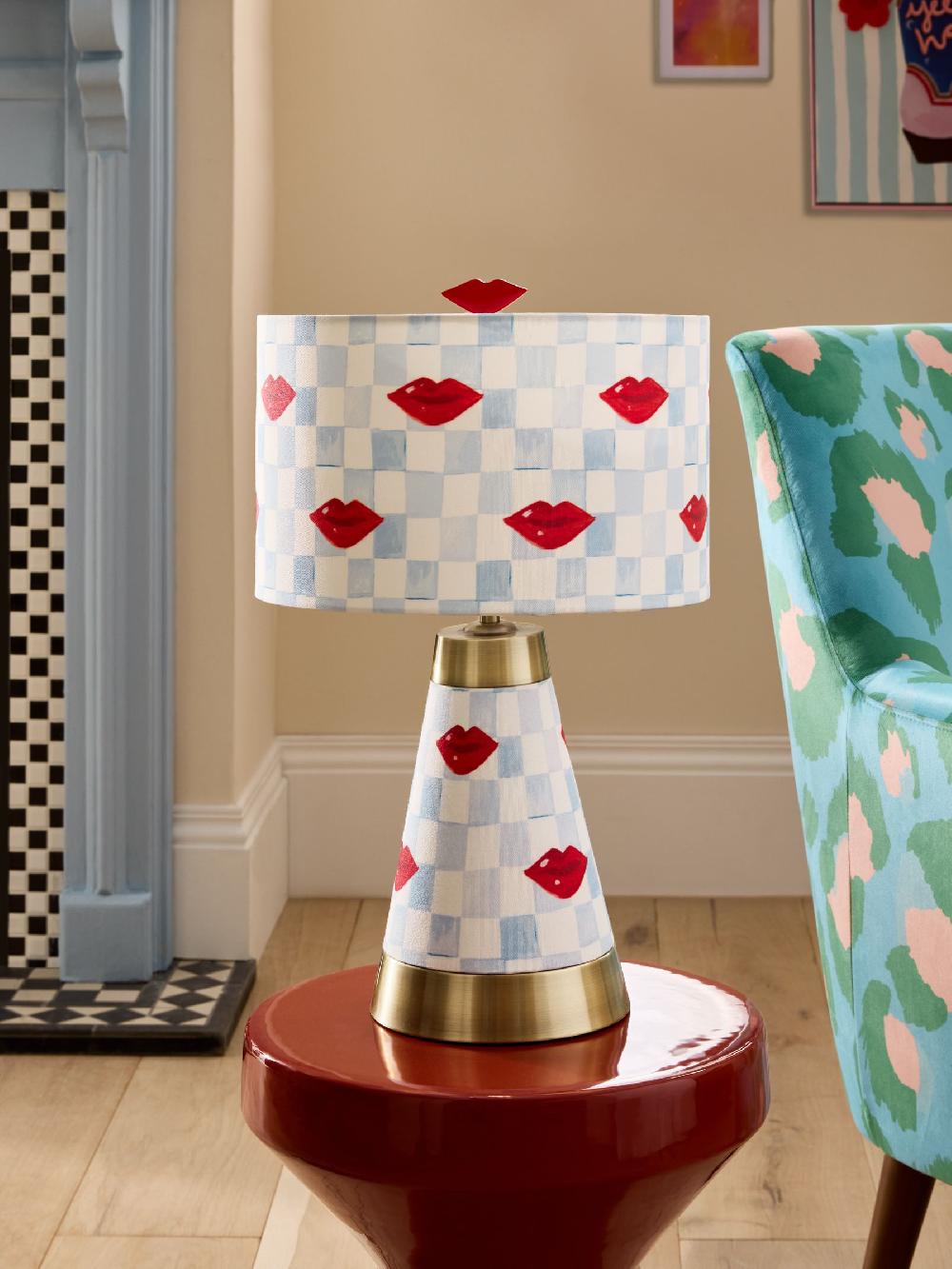 seraphine Eleanor Bowmer Blue/Cream Check Lips Table Lamp