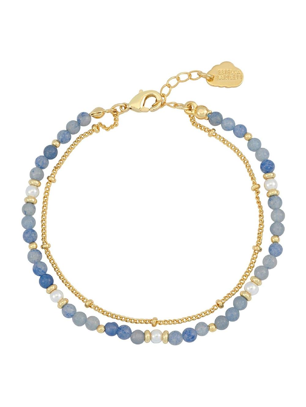 seraphine Estella Bartlett Gold Tone Mixed Pearl and Aventurine Beaded Chain Duo Bracelet