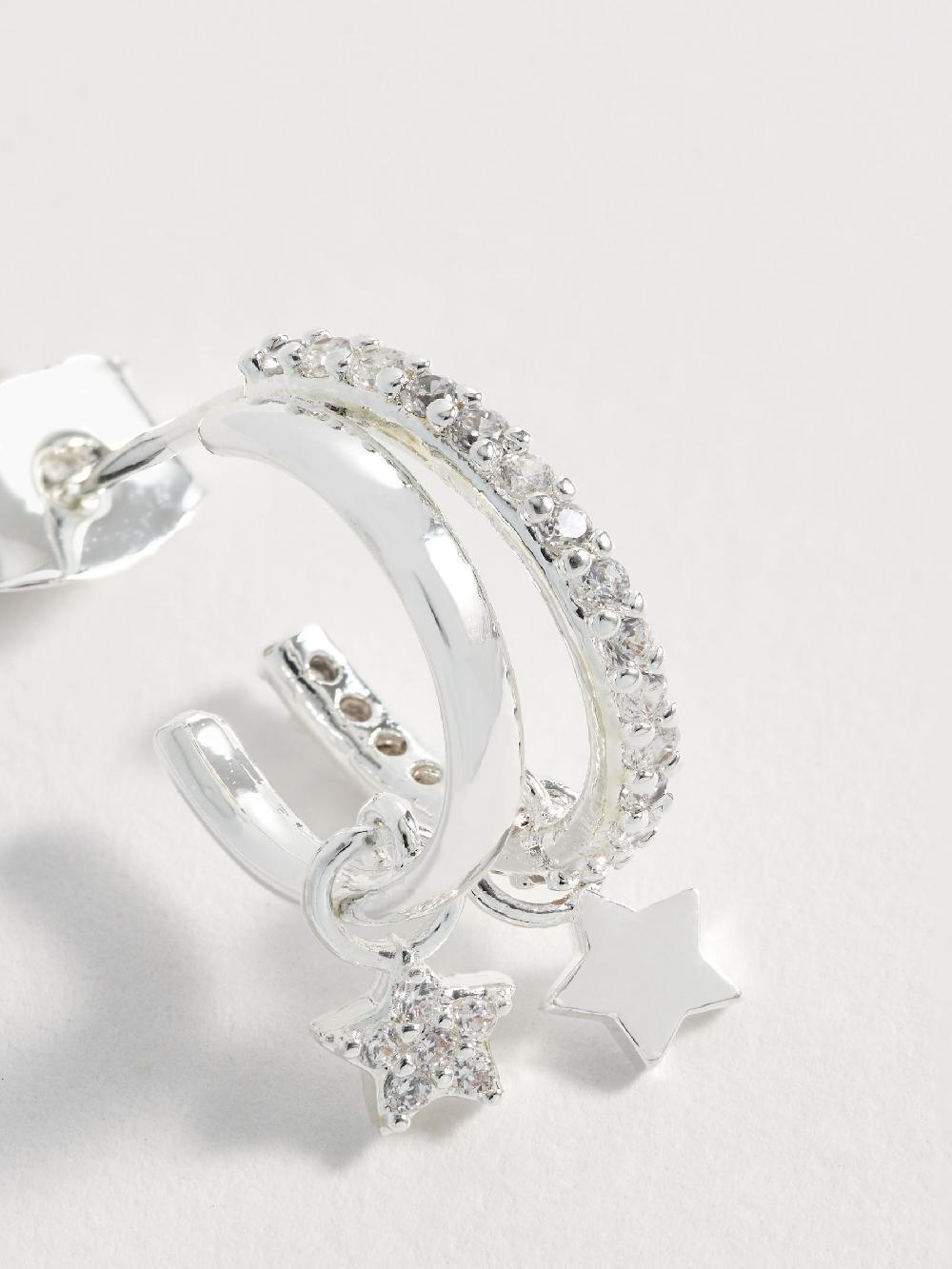 seraphine Estella Bartlett Silver Tone Duo Pave Star Hoops