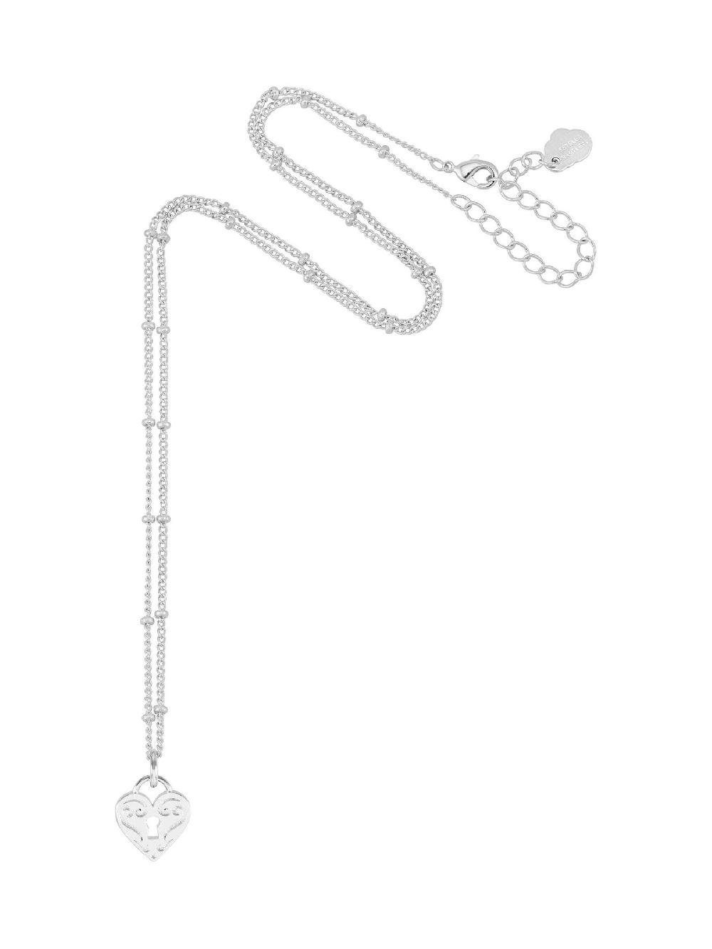 seraphine Estella Bartlett Silver Tone Engraved Heart Padlock Necklace