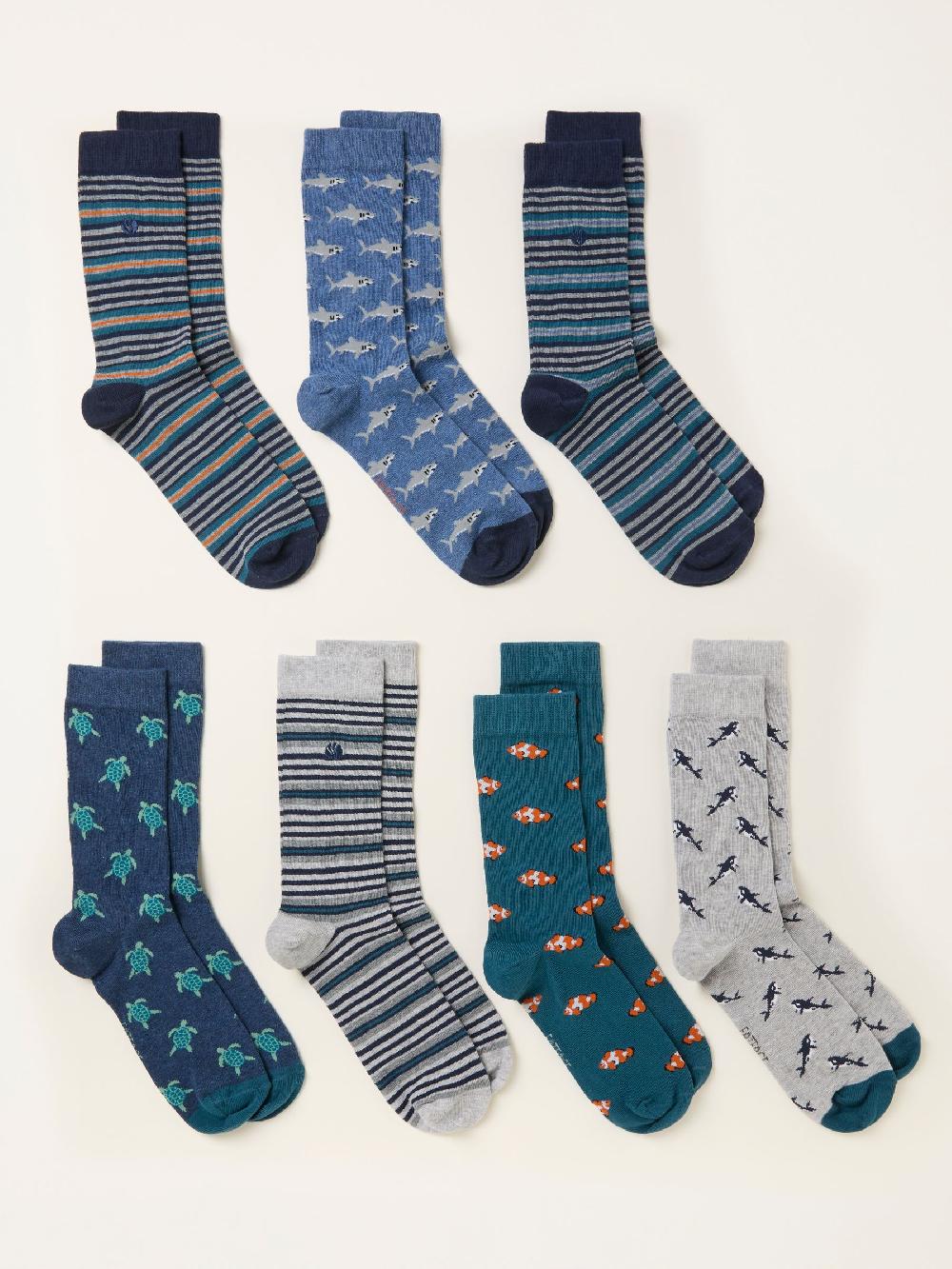 seraphine FatFace Blue Stripe 7 Pairs of Sealife Socks