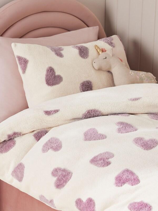 Seraphine Fleece Heart Duvet Cover And Pillowcase Set