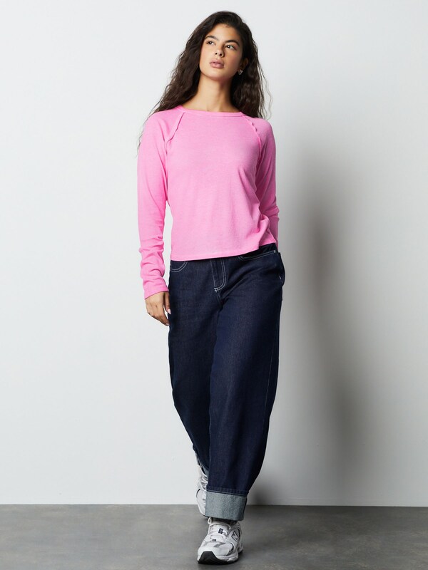 Seraphine Fluro Pink Long Sleeve Washed Effect Raw Seam T-Shirt