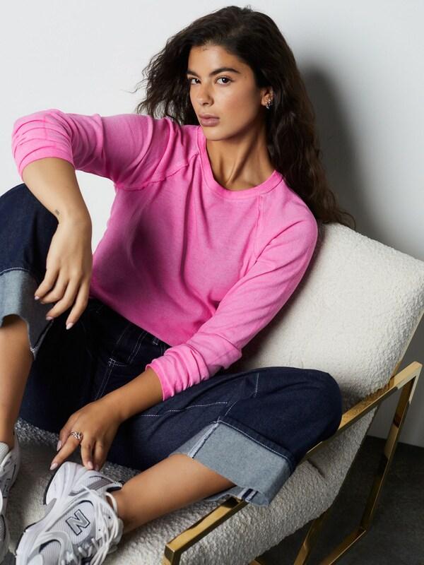 Seraphine Fluro Pink Long Sleeve Washed Effect Raw Seam T-Shirt