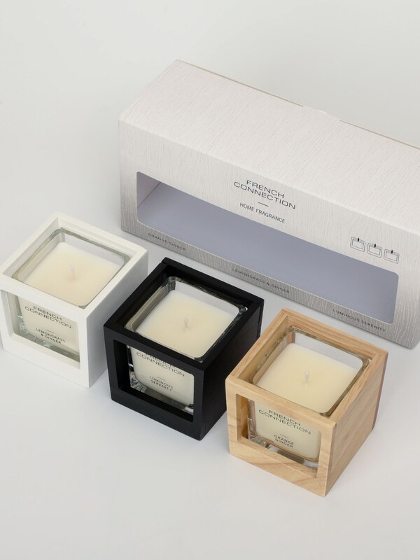 Seraphine French Connection Natural Wooden Surround Detail Trio Of Candles Gift Set 3 X 50G