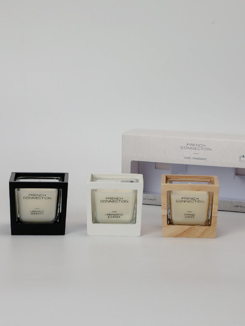 seraphine French Connection Natural Wooden Surround Detail Trio of Candles Gift Set 3 X 50G