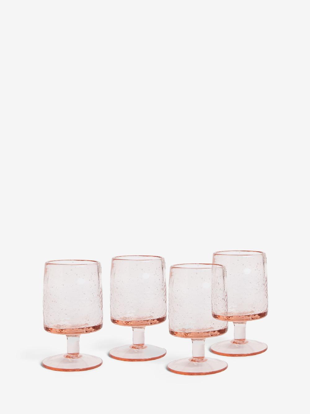 seraphine French Connection Set of 4 Terracotta Pink Handmade Bubble Set of 4 Wine Glasses