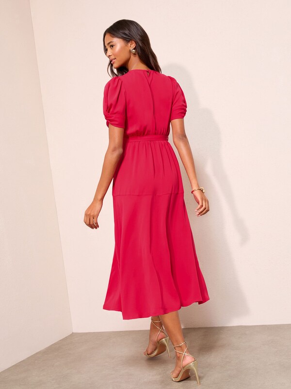 Seraphine Friends Like These Berry Red Ruched Short Sleeve Belted Midi Dress