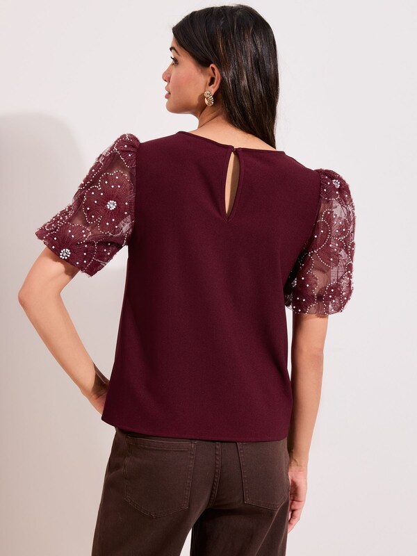 Seraphine Friends Like These Burgundy Rose Detail Puff Sleeve Top