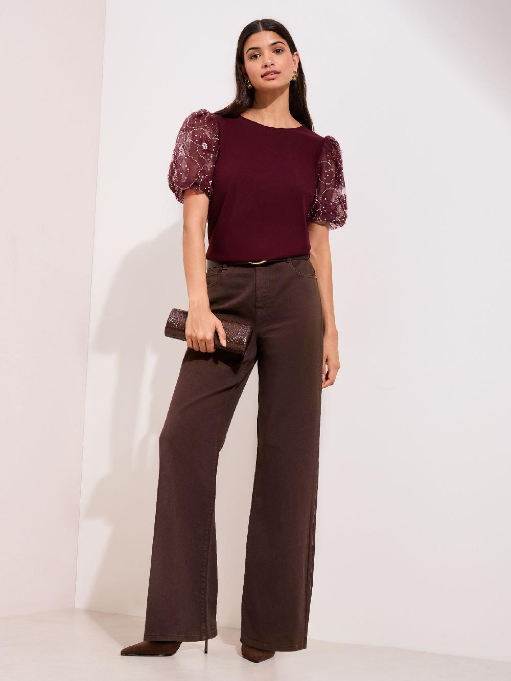 seraphine Friends Like These Burgundy Rose Detail Puff Sleeve Top