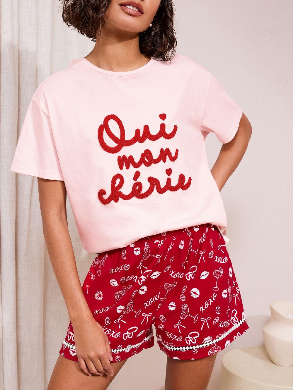 seraphine Friends Like These Pink/Red Valentines Short Set Pyjamas
